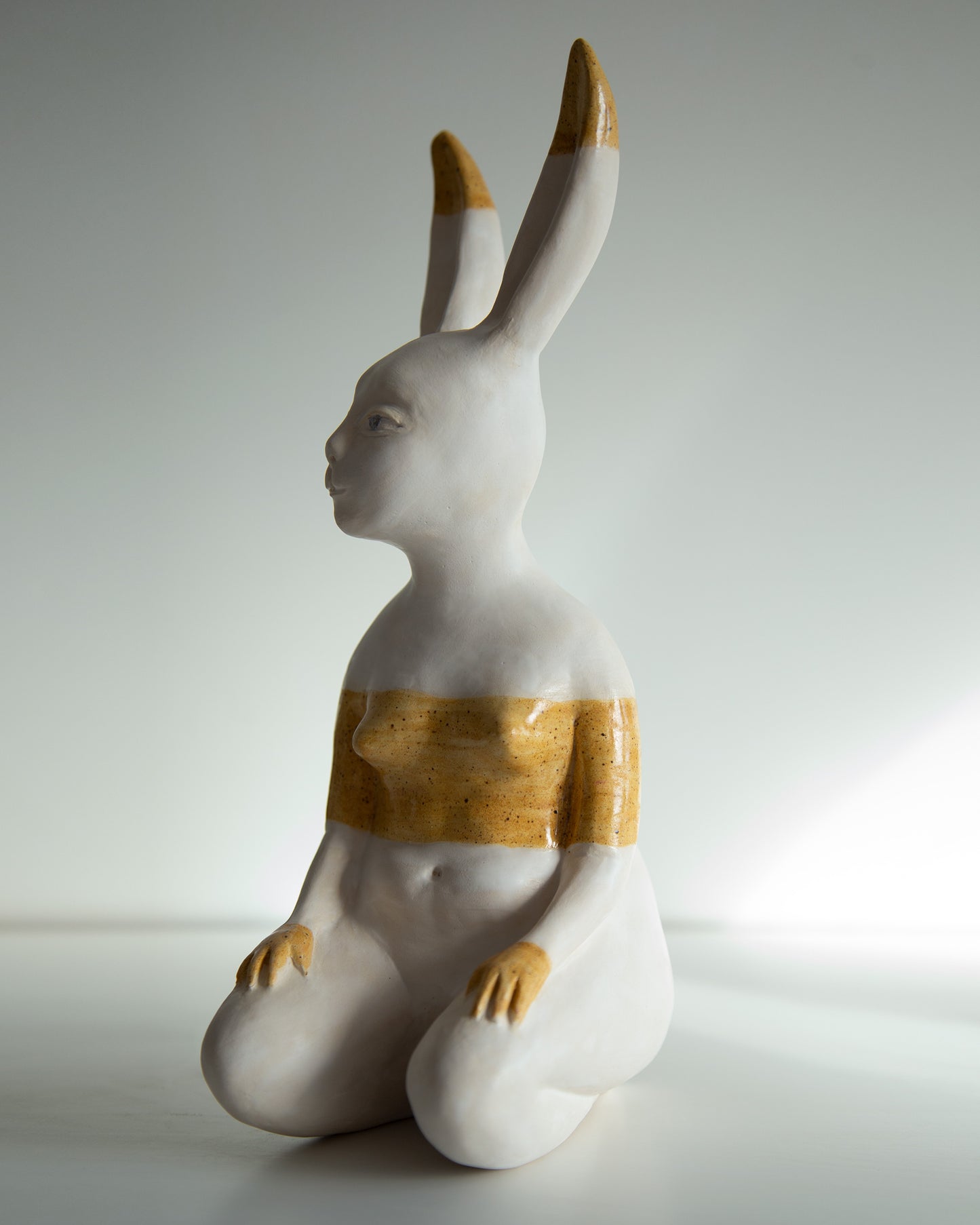 HONEY BUNNY - Ceramic statue of hare bodypositive girl, whimsical guitar body rabbit character