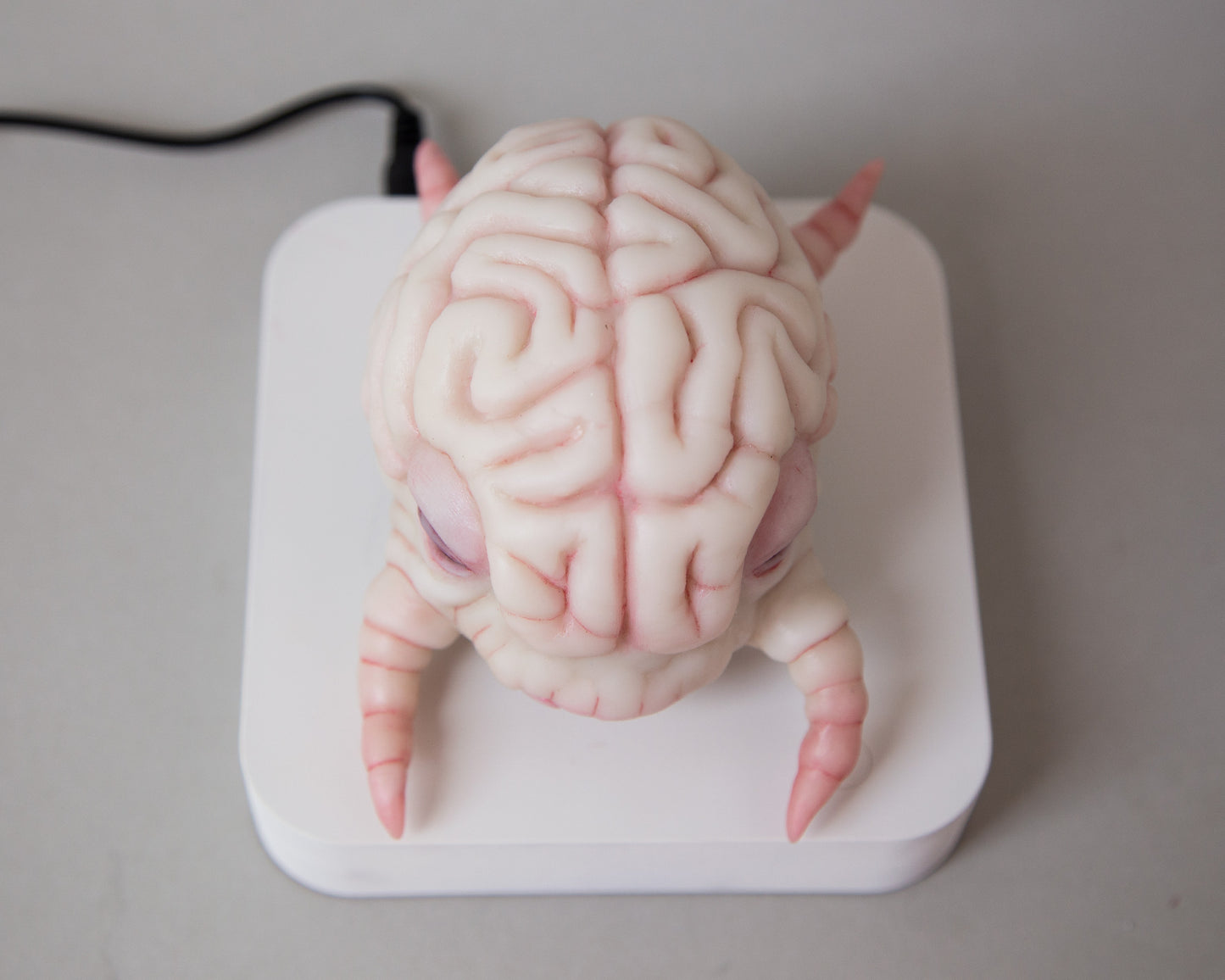 Levitating kinetic sculpture, Brain creature in anime style, ooak character Krang art toy, floating action figure