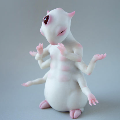 Alien budda creature statue with opened third all seeing eye, weird character from fantastic planet