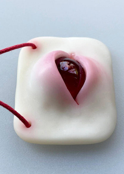 Red albino evil eye hanging wall decor, weird affordable art gift from ukranian artist