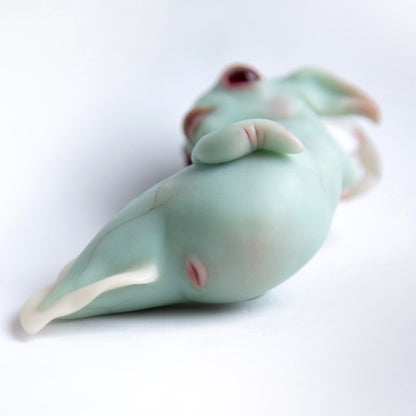 Baby alien fish figurine with clear crystal sphere in head, ooak art doll cute turquoise sea creature