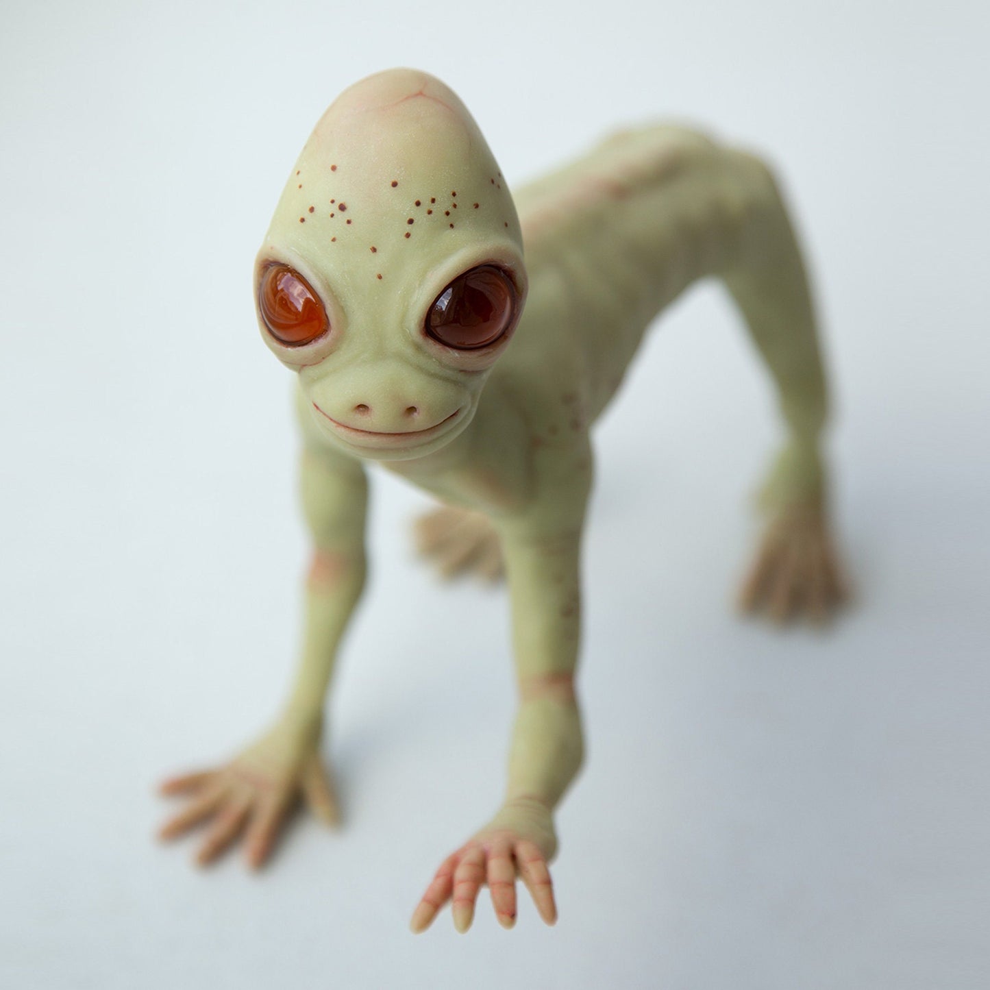 Dover Demon of Massachusets, creepy cute weird and sad MA cryptid creature, weird sculpture miniature, alien