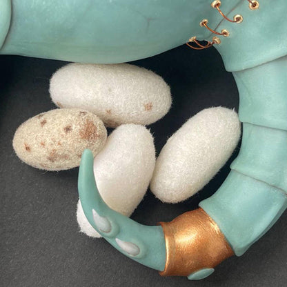 Strange ooak creepy alien doll with eggs, fantastic imaginary dragon like beast