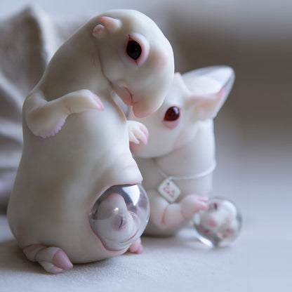 Alien albino Tapir animal sculpture, pregnant fantasy creature with baby embryo inside