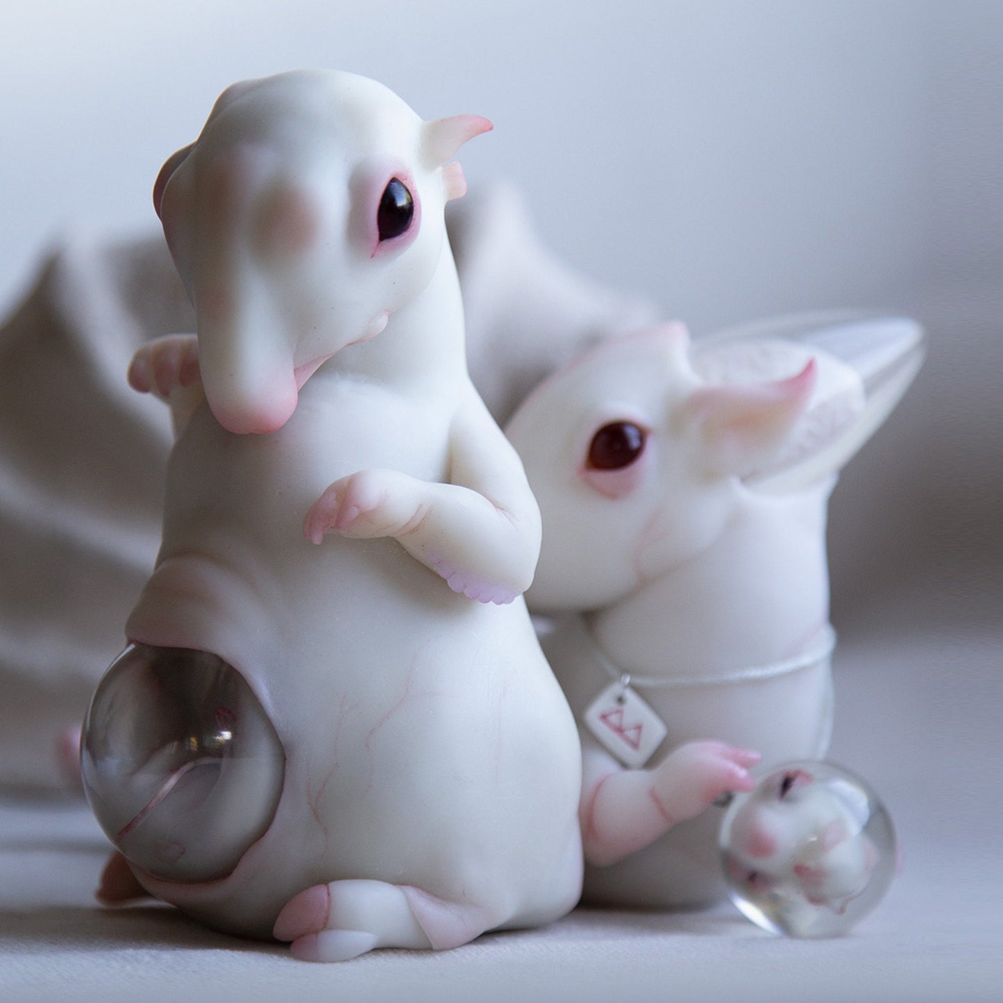 Alien albino Tapir animal sculpture, pregnant fantasy creature with baby embryo inside