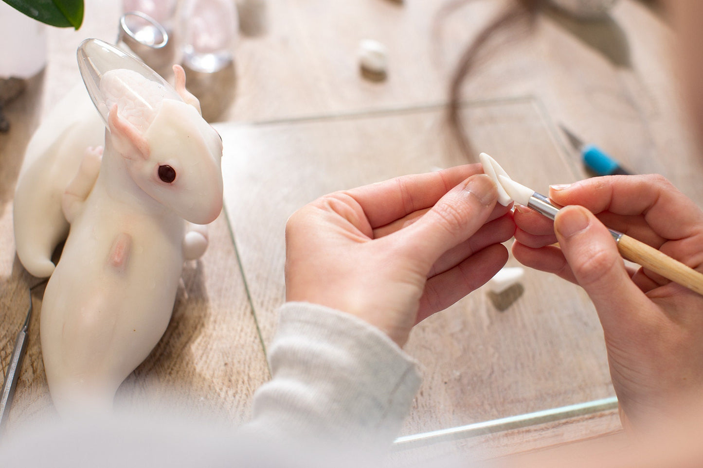 Cute alien doggy ooak baby doll,  pet miniature sculpture,  imaginary animal creature