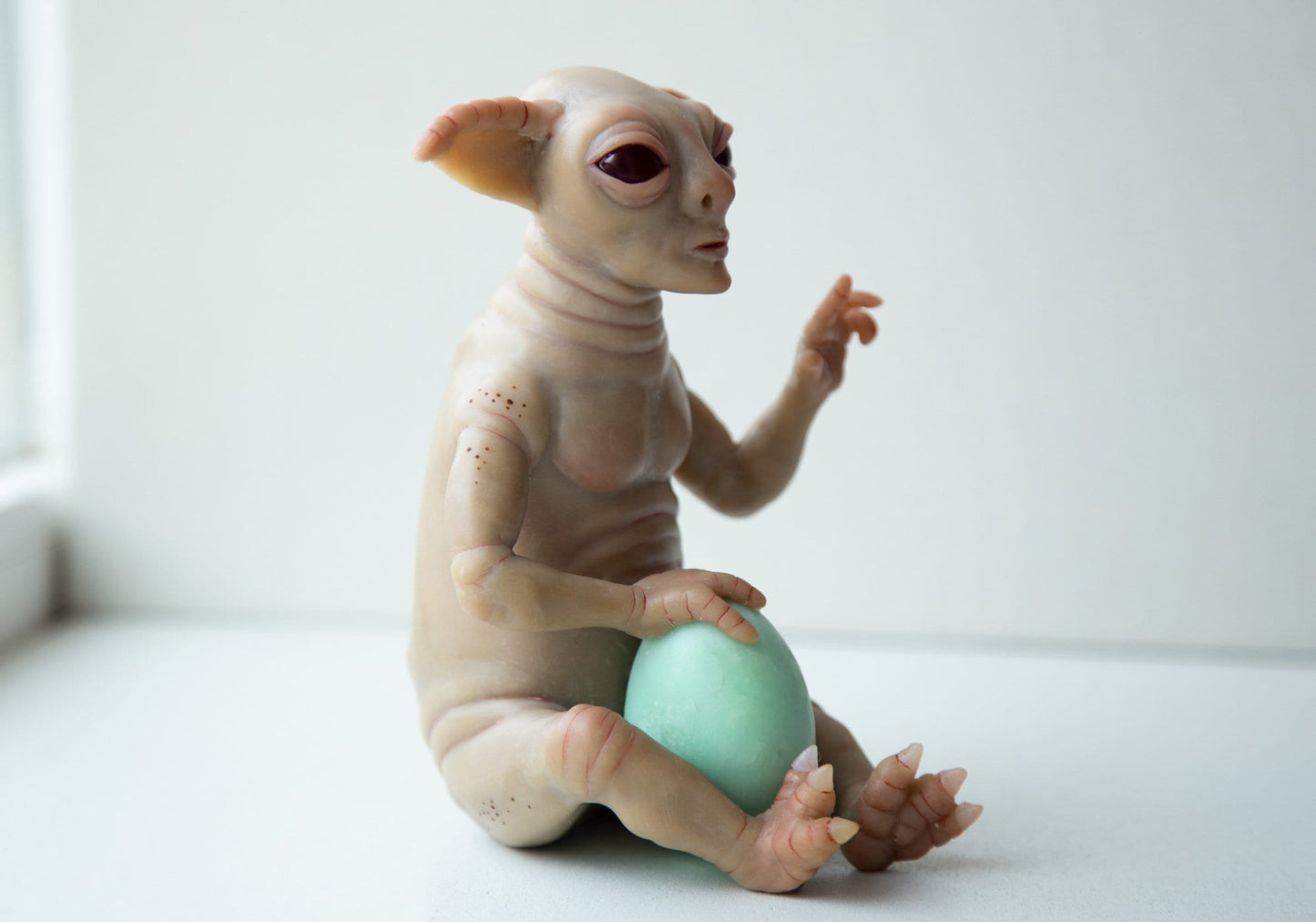 Statue of alien from yoda race, alien miniature, creature art yoda doll