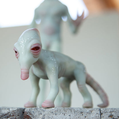 Roswell New Mexico cryptid alien with his pet,art doll cryptid gift, area 51 miniature sculpture