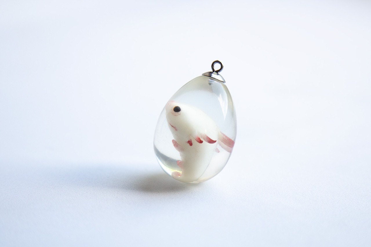 OOAK weird Axolotl in creepy cute handmade pendant. Fantasy cryptid necklace figurines jewelry for axolotl lovers!