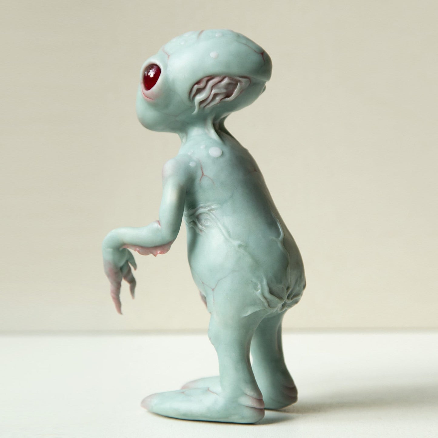 Grey alien baby doll sculpture, cute small extraterrestrial lifeform. OOAK art doll created and made in our team.