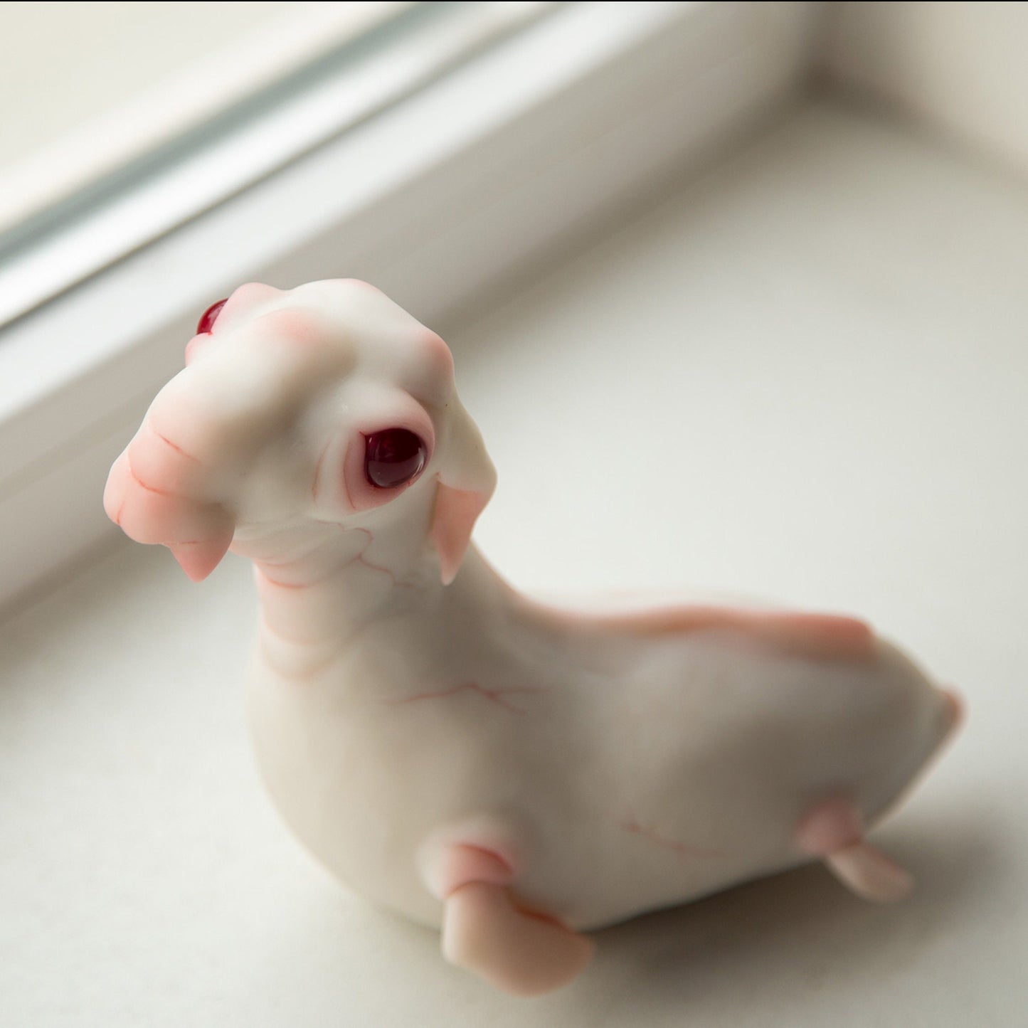 Nessie loch ness cryptid figurine, ooak weird sculpture of mythical creature with albino eyes in anime style