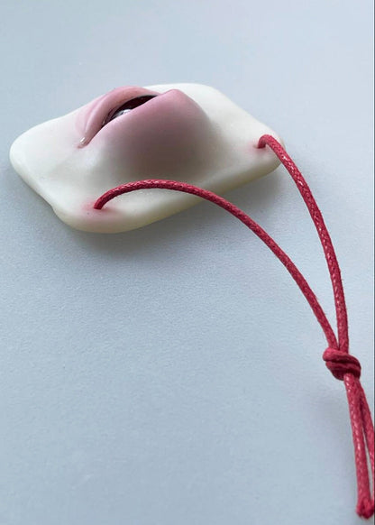 Red albino evil eye hanging wall decor, weird affordable art gift from ukranian artist