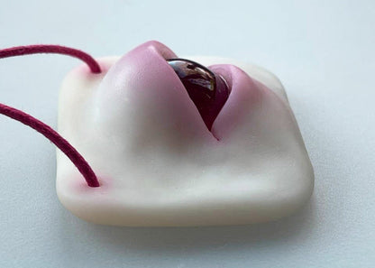 Red albino evil eye hanging wall decor, weird affordable art gift from ukranian artist