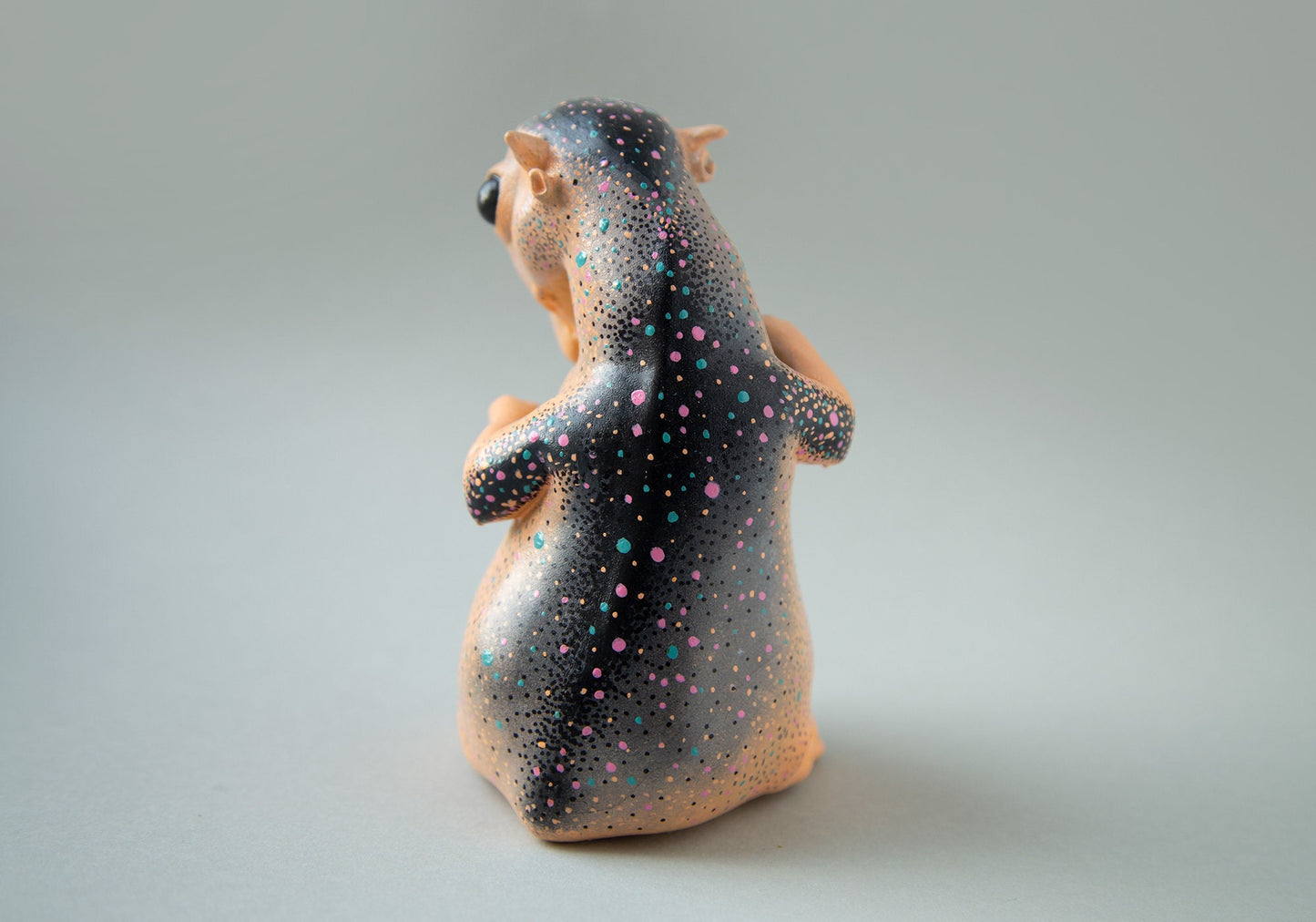 Alien sculpture of pregnant Tapir hybrid animal with hand painted abstract ornament