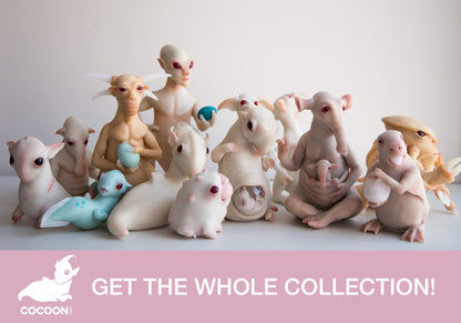 Alien albino Tapir animal sculpture, pregnant fantasy creature with baby embryo inside