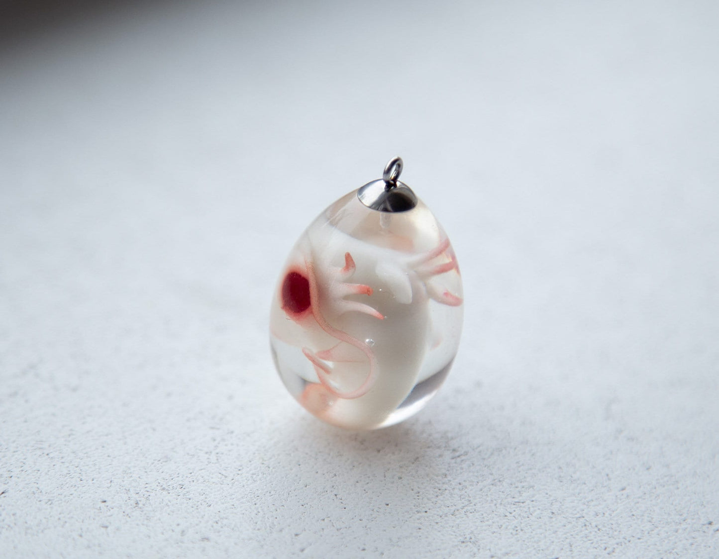 Axolotl fetus embryo jewelry by CocoonToy. Polymer clay and resin pendant. Weird figurine necklace. Creepy art baby hideous monster pendant