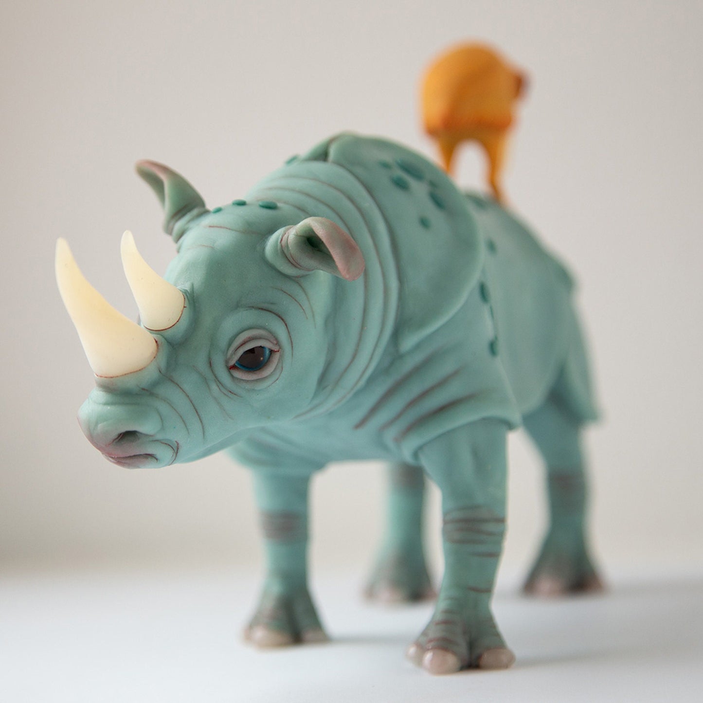 Perfect marriage - brilliant sculpture gift for couple, rhino and bird family statue