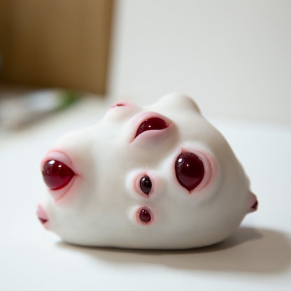 Weird alien lifeform, art doll creature with red eyes, round evil eye protection for your home!