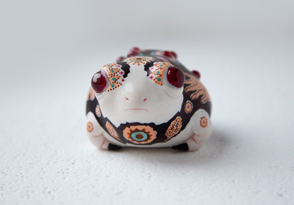 Hand painted in african style ornament weird frog doll sculpture, farmhouse decor figurine