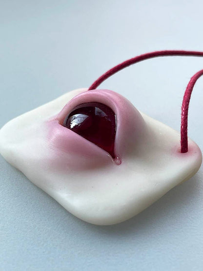 Red albino evil eye hanging wall decor, weird affordable art gift from ukranian artist