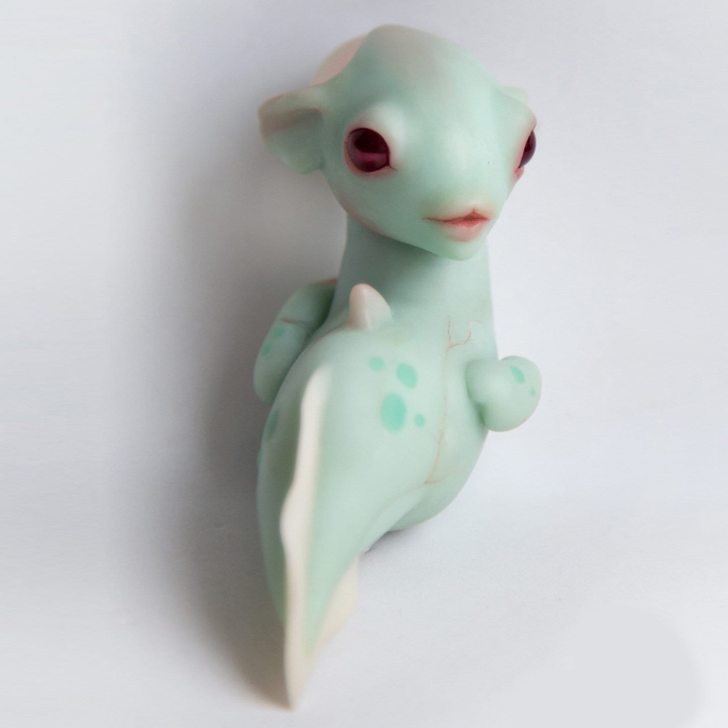 Baby alien fish figurine with clear crystal sphere in head, ooak art doll cute turquoise sea creature