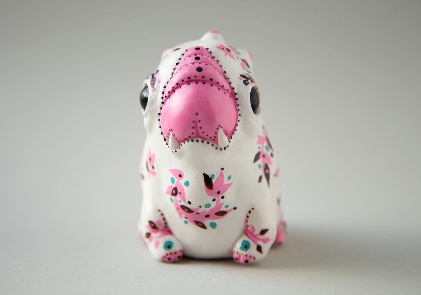 Polymer clay baby alien warthog weird sculpture with handpainted swedish / norwegian folk art ornament