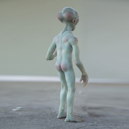 Roswell New Mexico cryptid alien with his pet,art doll cryptid gift, area 51 miniature sculpture