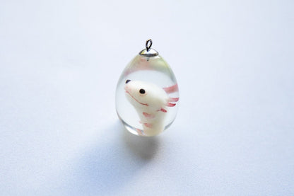 OOAK Axolotl in cute handmade pendant. Fantasy necklace figurines jewelry for axolotl lovers!