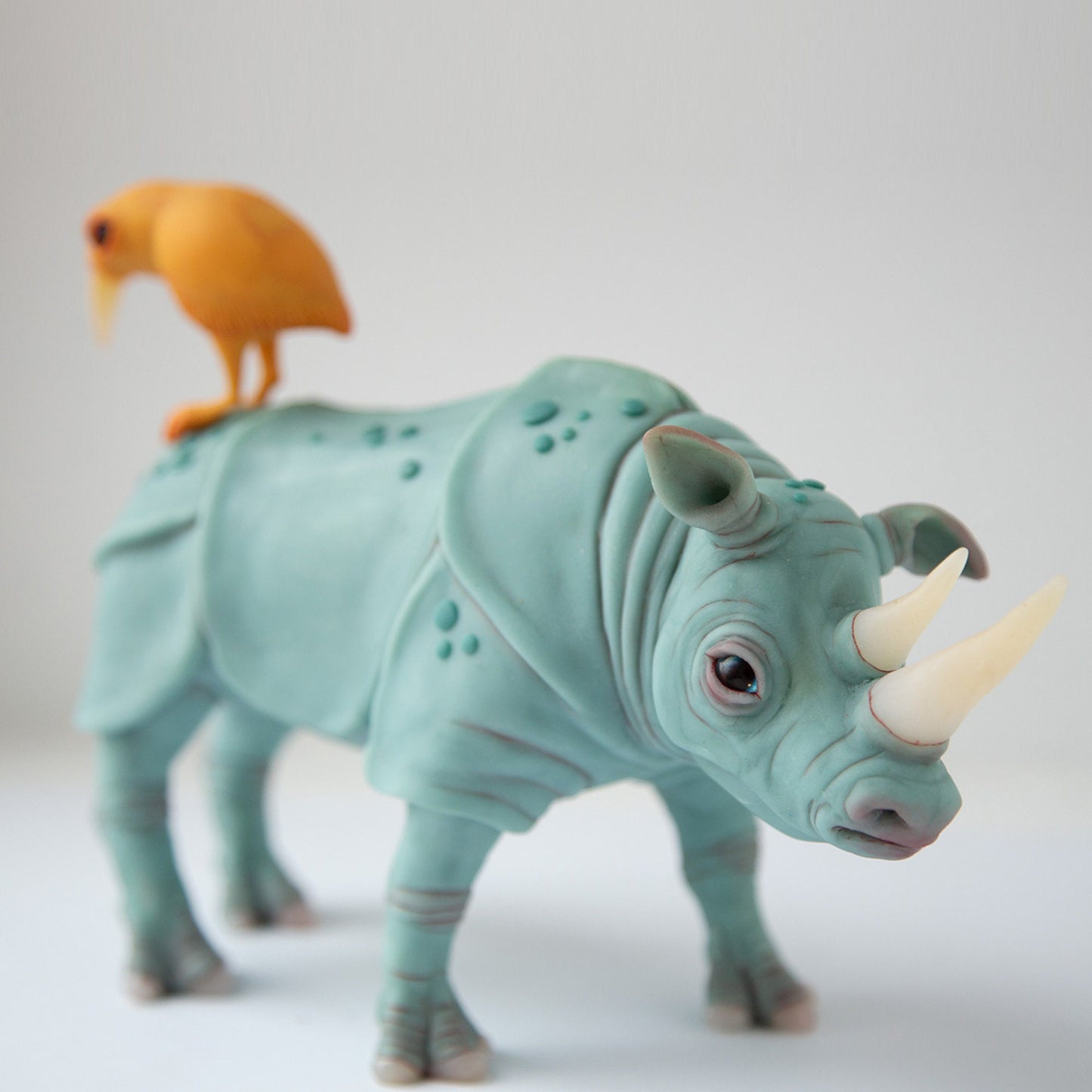 Perfect marriage - brilliant sculpture gift for couple, rhino and bird family statue