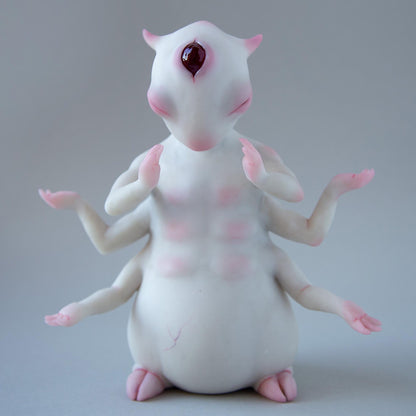 Alien budda creature statue with opened third all seeing eye, weird character from fantastic planet