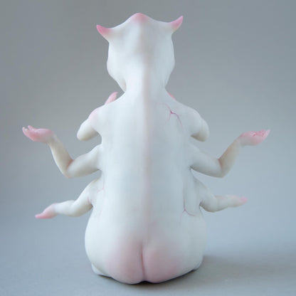 Alien budda creature statue with opened third all seeing eye, weird character from fantastic planet