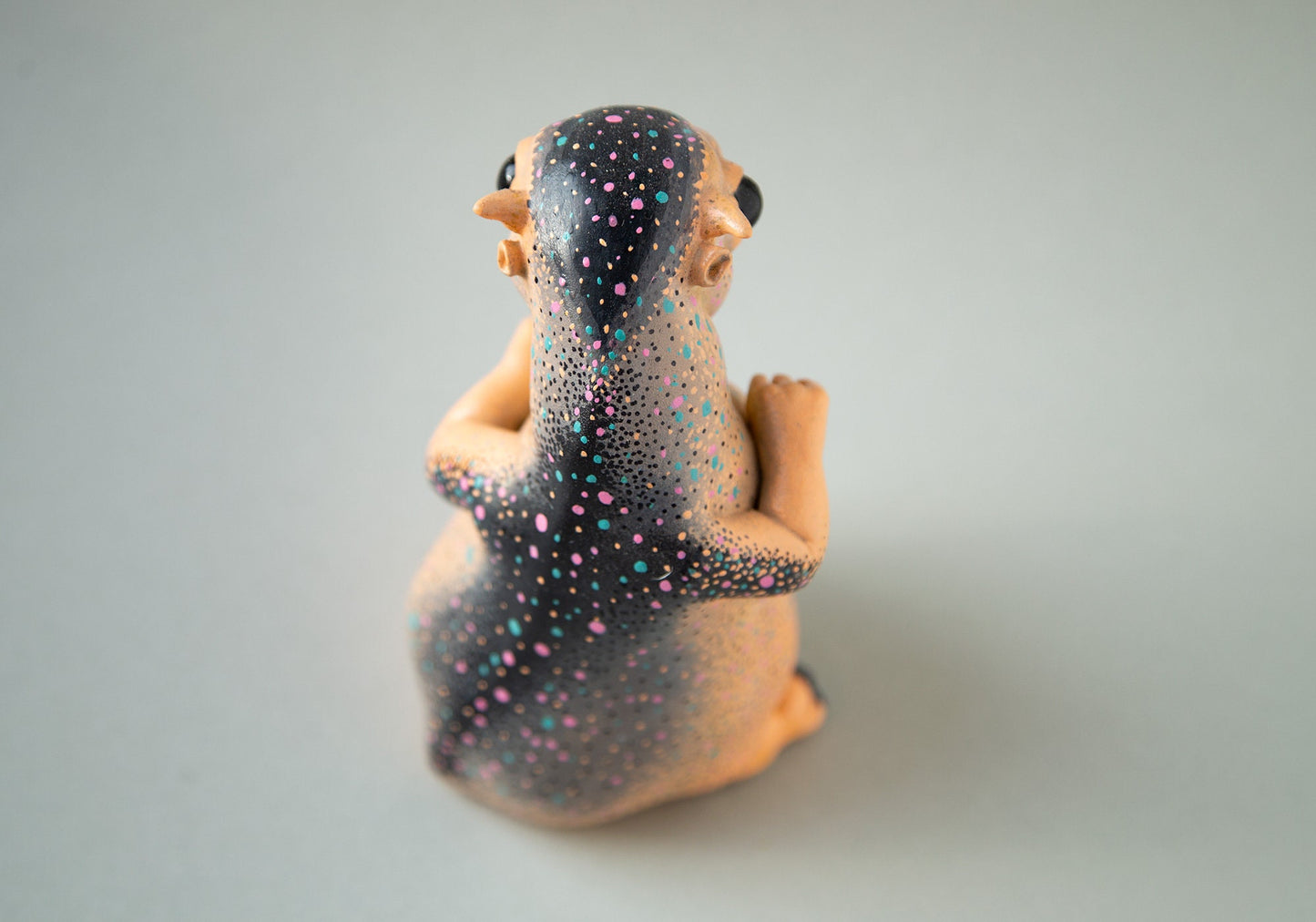 Alien sculpture of pregnant Tapir hybrid animal with hand painted abstract ornament