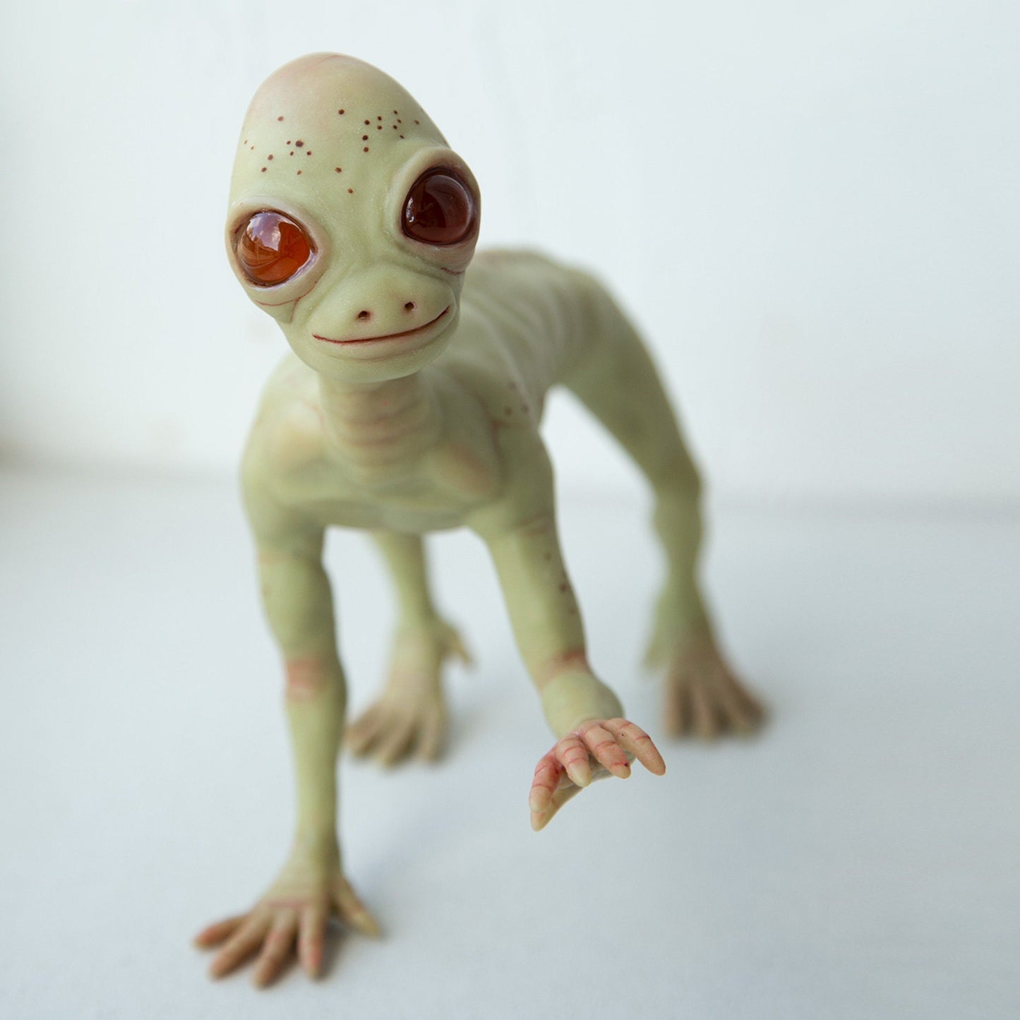 Dover Demon of Massachusets, creepy cute weird and sad MA cryptid creature, weird sculpture miniature, alien