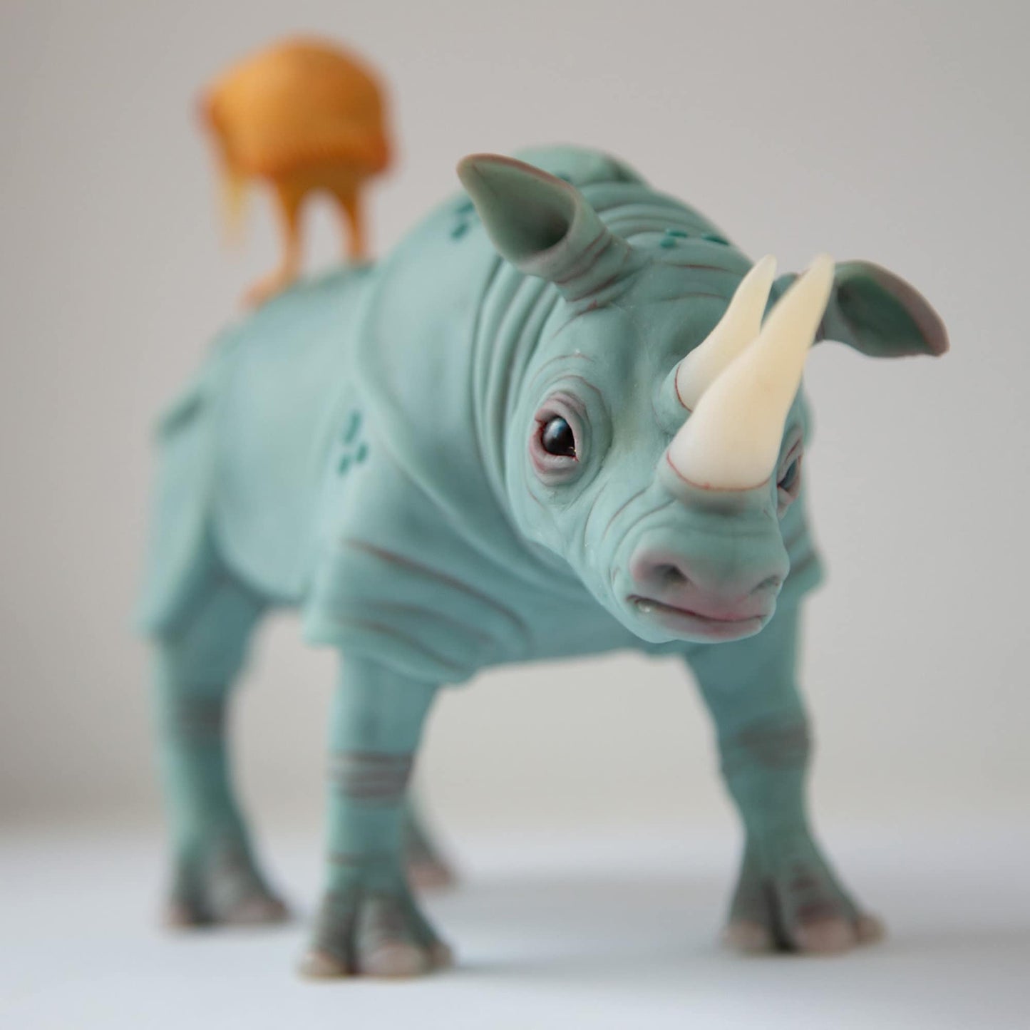 Perfect marriage - brilliant sculpture gift for couple, rhino and bird family statue