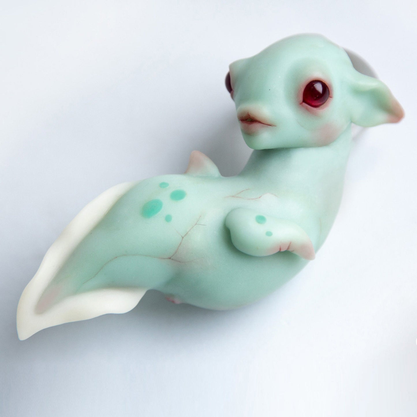 Baby alien fish figurine with clear crystal sphere in head, ooak art doll cute turquoise sea creature