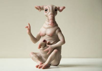 Pregnant Elephant Art Doll – Unique Handmade Fantasy Sculpture