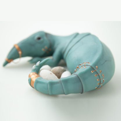 Strange ooak creepy alien doll with eggs, fantastic imaginary dragon like beast