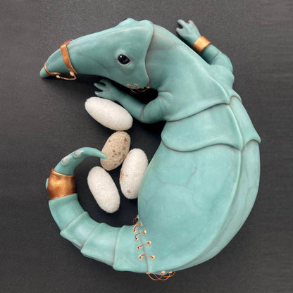 Strange ooak creepy alien doll with eggs, fantastic imaginary dragon like beast