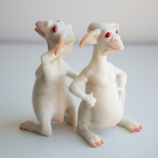 Alien goblin brothers sculpture, pair of cute and funny goblin miniature dolls, weird gift for brother