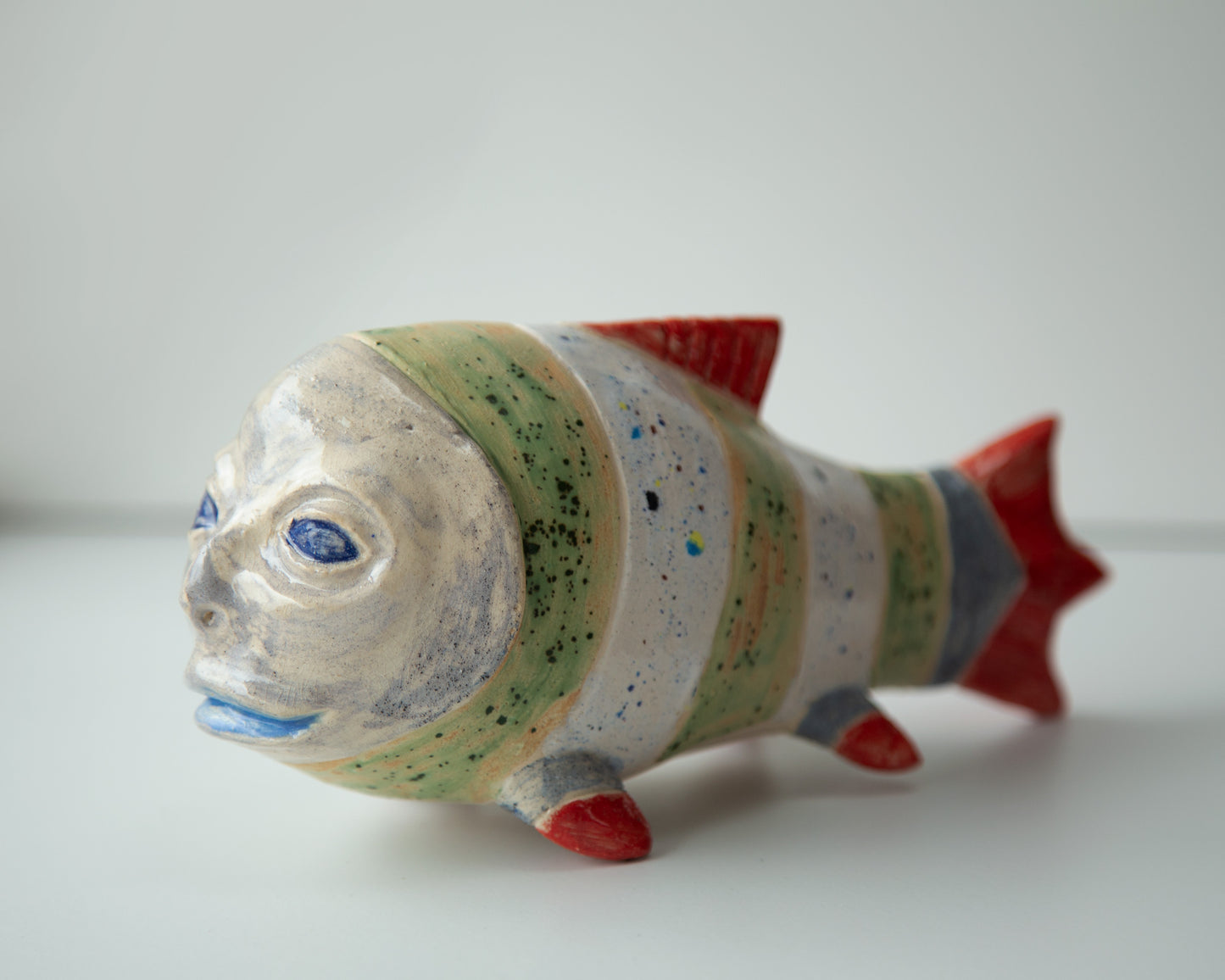 Ukrainian Pop Art Ceramic Fish Sculpture: Unique Handmade Clay Figurine for Home Decor