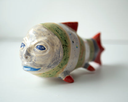 Ukrainian Pop Art Ceramic Fish Sculpture: Unique Handmade Clay Figurine for Home Decor