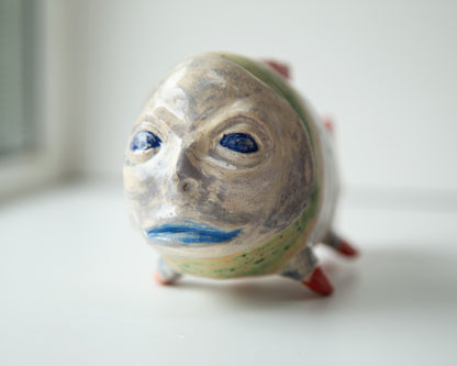 Ukrainian Pop Art Ceramic Fish Sculpture: Unique Handmade Clay Figurine for Home Decor