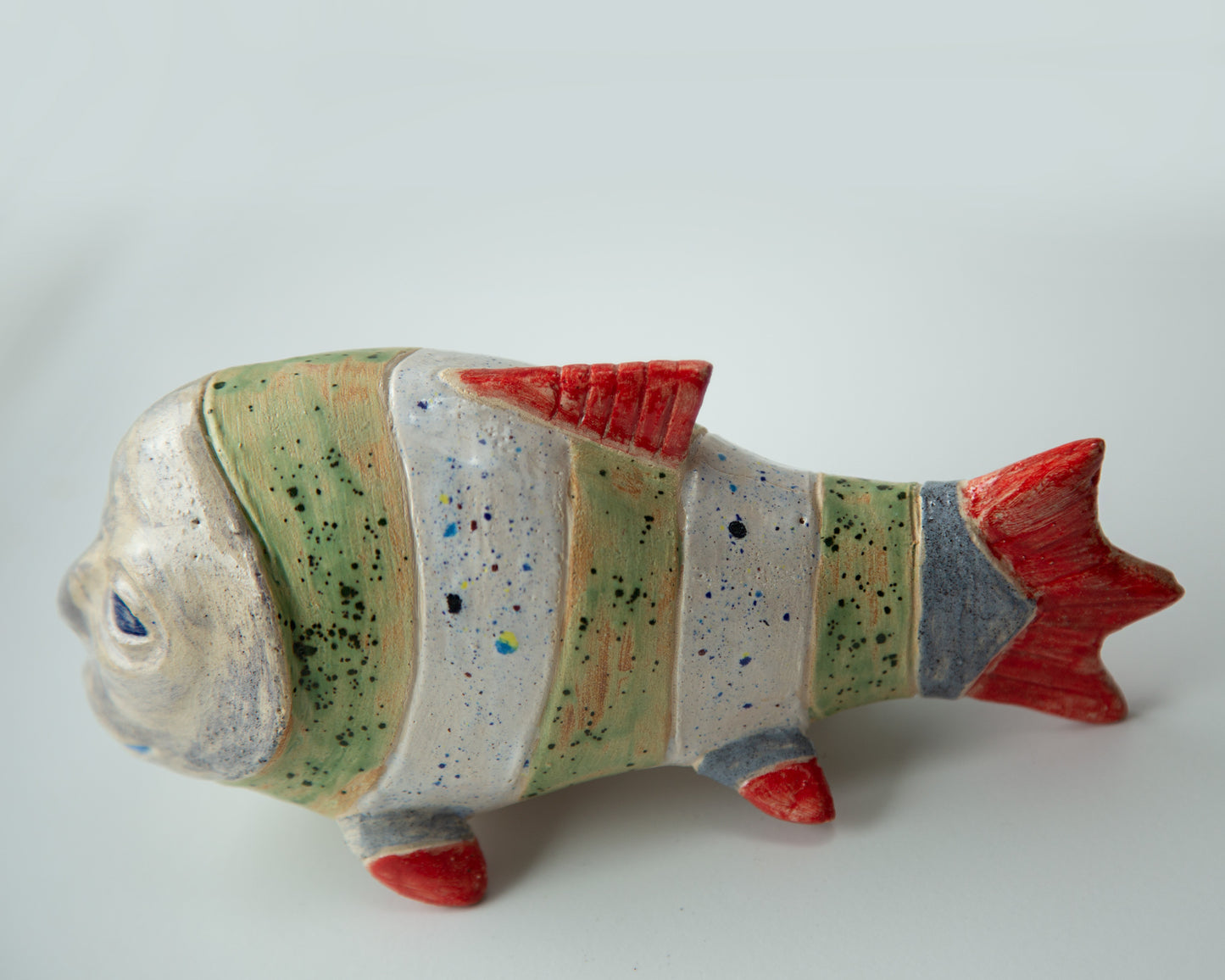 Ukrainian Pop Art Ceramic Fish Sculpture: Unique Handmade Clay Figurine for Home Decor