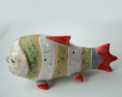 Ukrainian Pop Art Ceramic Fish Sculpture: Unique Handmade Clay Figurine for Home Decor