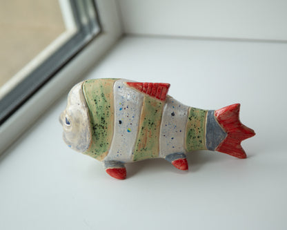 Ukrainian Pop Art Ceramic Fish Sculpture: Unique Handmade Clay Figurine for Home Decor