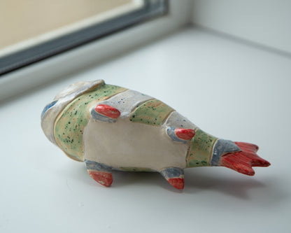 Ukrainian Pop Art Ceramic Fish Sculpture: Unique Handmade Clay Figurine for Home Decor