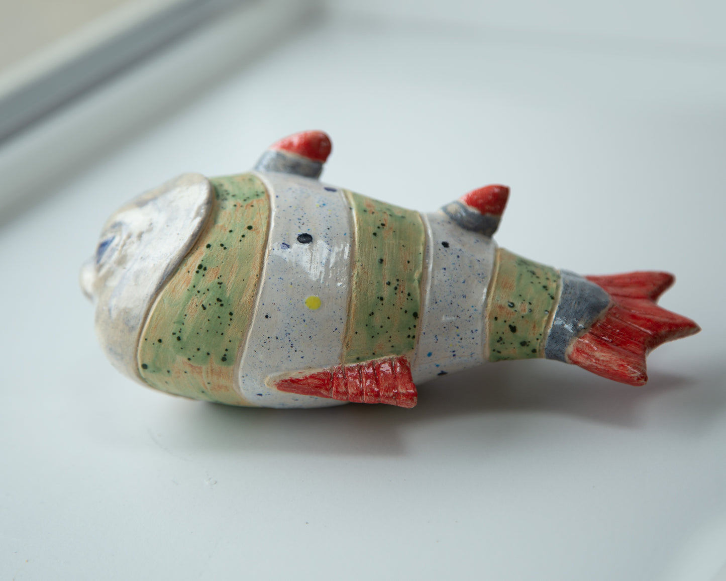 Ukrainian Pop Art Ceramic Fish Sculpture: Unique Handmade Clay Figurine for Home Decor