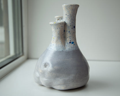 Woman torso form flower vase, handmade original ceramic art sculpture enamel glazed decor