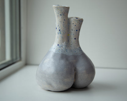 Woman torso form flower vase, handmade original ceramic art sculpture enamel glazed decor