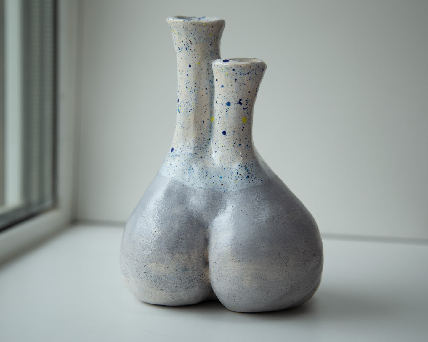 Woman torso form flower vase, handmade original ceramic art sculpture enamel glazed decor